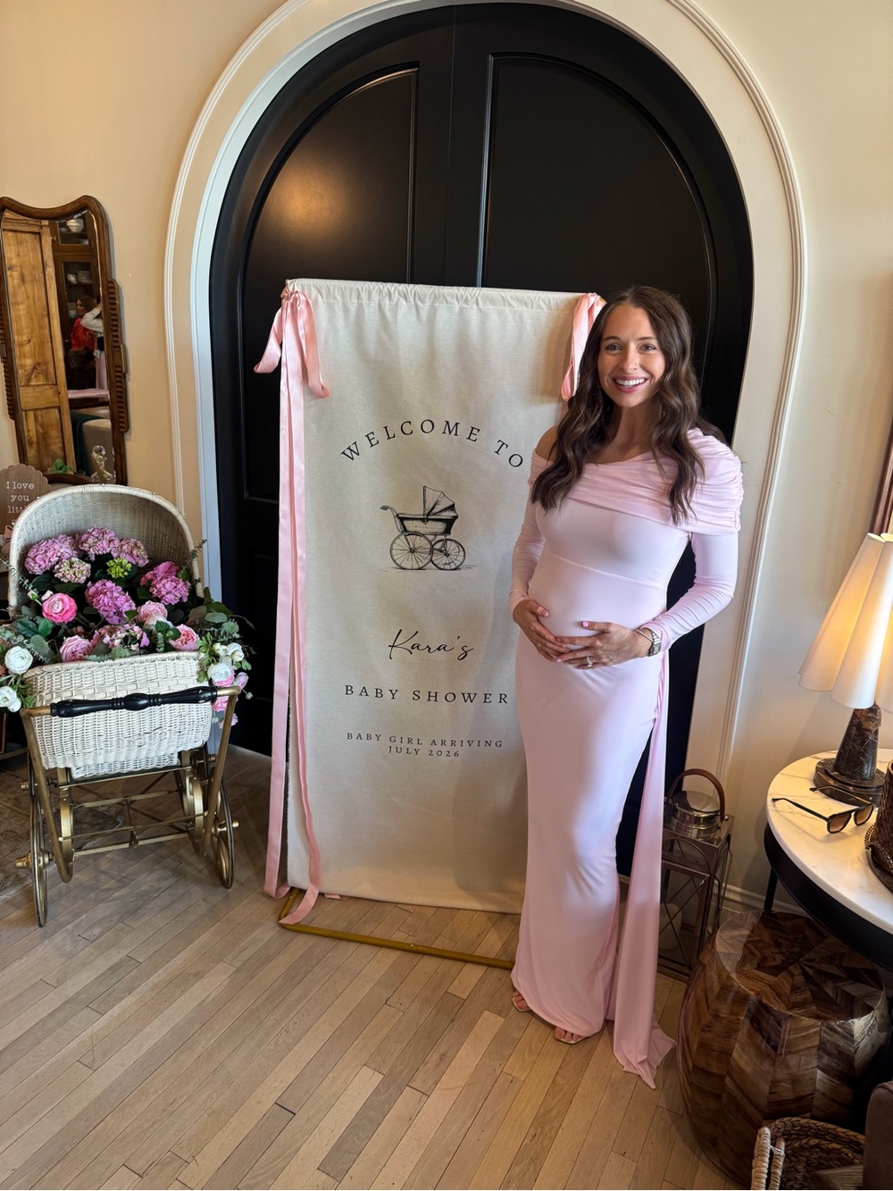 Club L London Blush Pink Asymmetric-Neck Maternity Maxi Dress With Sash Detail - Picture 3 of 3